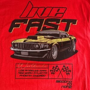 Gildan Red Live Fast Car Graphic Tee